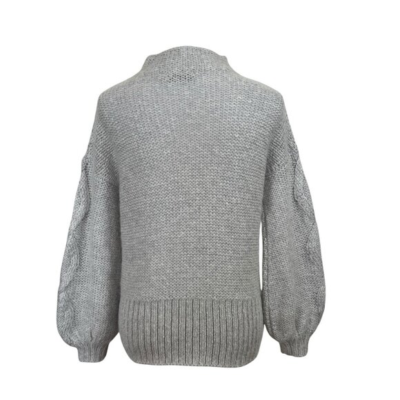Mint Velvet Women’s Cable Knit Sleeve Mock Neck Sweater Jumper Grey 8 - Picture 3 of 5